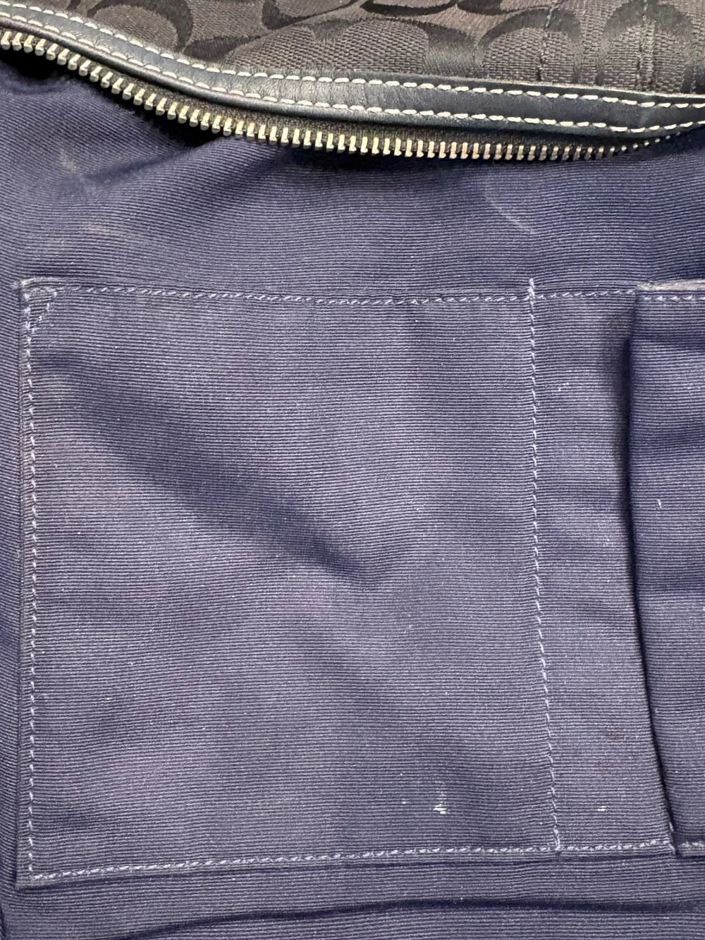 Coach Black Peddled Leather Shoulder Bag Silver White Stitch Detail